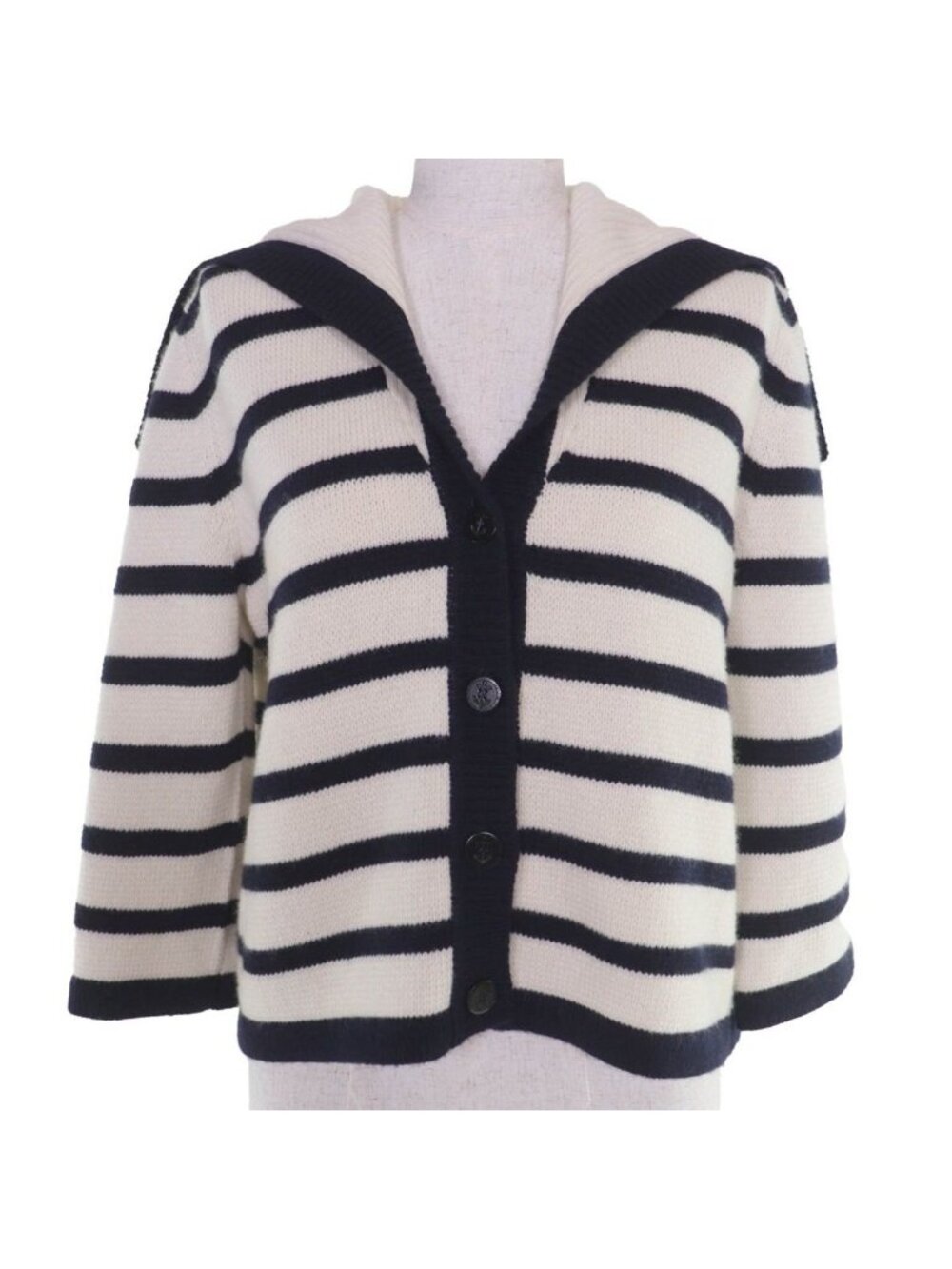 Dior Wool Cashmere Manier Marine Knit Sera Color Cardigan White Dark Navy 46
